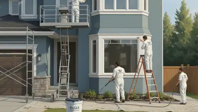 House painters in Birmingham, AL applying durable exterior paint to a home